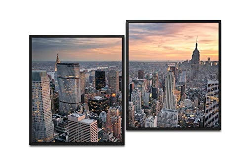 Paul Sinus Art New York Skyline 130 x 90 cm (2 Bilder ca. 75x65cm) Leinwandbilder fertig im Schattenfugenrahmen SCHWARZ Kunstdruck XXL modern