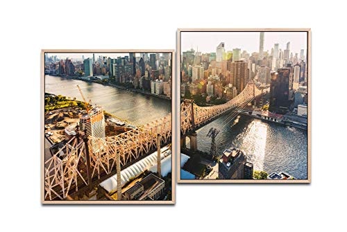 Paul Sinus Art New York City Brücke 130 x 90 cm (2 Bilder ca. 75x65cm) Leinwandbilder fertig im Schattenfugenrahmen Natur Kunstdruck XXL modern