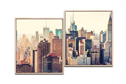 Paul Sinus Art New York Twilight 130 x 90 cm (2 Bilder ca. 75x65cm) Leinwandbilder fertig im Schattenfugenrahmen Natur Kunstdruck XXL modern