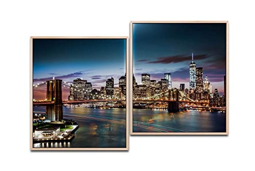 Paul Sinus Art New York City Skyline 130 x 90 cm (2 Bilder ca. 75x65cm) Leinwandbilder fertig im Schattenfugenrahmen Natur Kunstdruck XXL modern
