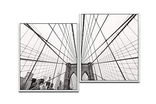 Paul Sinus Art New York City Skyline 130 x 90 cm (2 Bilder ca. 75x65cm) Leinwandbilder fertig im Schattenfugenrahmen Weiss Kunstdruck XXL modern