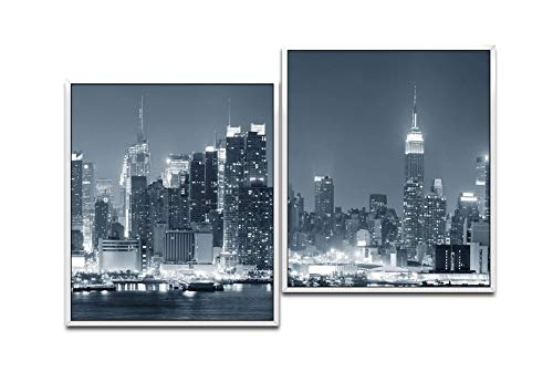 Paul Sinus Art New York Skyline 130 x 90 cm (2 Bilder ca. 75x65cm) Leinwandbilder fertig im Schattenfugenrahmen Weiss Kunstdruck XXL modern