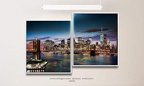 Paul Sinus Art New York City Skyline 130 x 90 cm (2 Bilder ca. 75x65cm) Leinwandbilder fertig im Schattenfugenrahmen Weiss Kunstdruck XXL modern