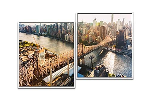 Paul Sinus Art New York City Brücke 130 x 90 cm (2 Bilder ca. 75x65cm) Leinwandbilder fertig im Schattenfugenrahmen Weiss Kunstdruck XXL modern