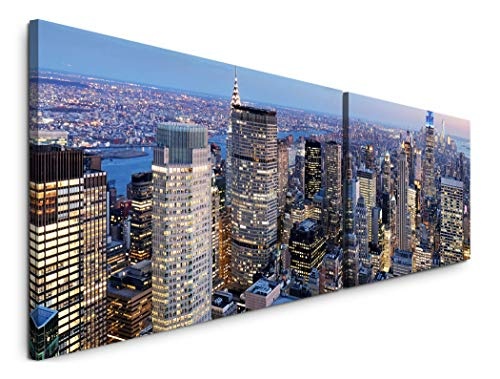 Paul Sinus Art New York in der Nacht 180x50cm - 2 Wandbilder je 50x90cm - Kunstdrucke - Wandbild - Leinwandbilder fertig auf Rahmen