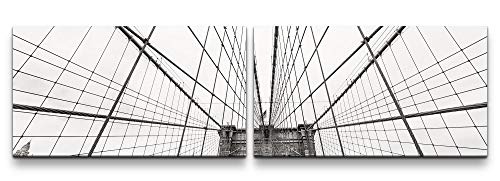 Paul Sinus Art New York City Skyline 180x50cm - 2 Wandbilder je 50x90cm - Kunstdrucke - Wandbild - Leinwandbilder fertig auf Rahmen