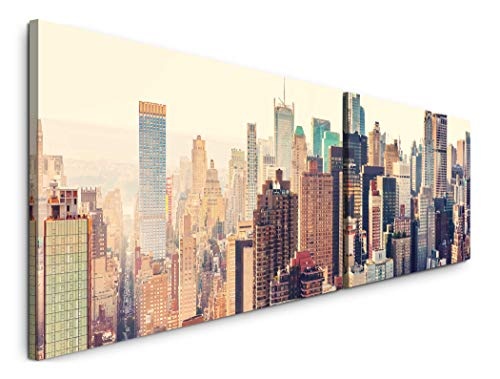 Paul Sinus Art New York Twilight 180x50cm - 2 Wandbilder je 50x90cm - Kunstdrucke - Wandbild - Leinwandbilder fertig auf Rahmen