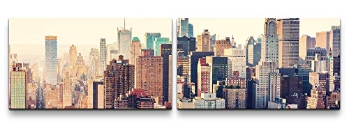 Paul Sinus Art New York Twilight 180x50cm - 2 Wandbilder je 50x90cm - Kunstdrucke - Wandbild - Leinwandbilder fertig auf Rahmen