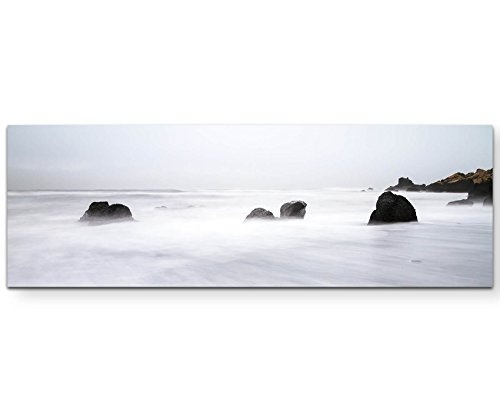 Paul Sinus Art Leinwandbilder | Bilder Leinwand 150x50cm Schwarzer Sand am Meer - Vik in Island