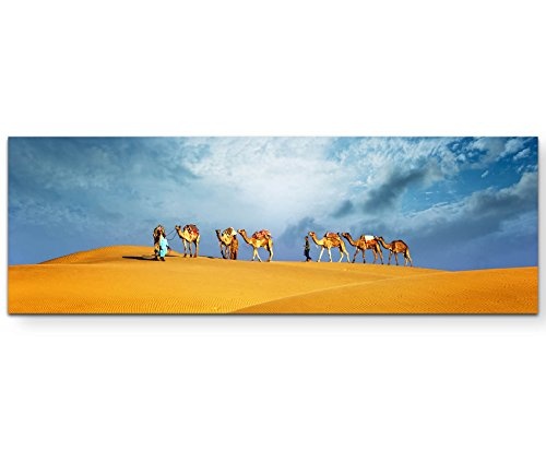 Paul Sinus Art Leinwandbilder | Bilder Leinwand 120x40cm Kamelkarawane in der Wüste - Dubai