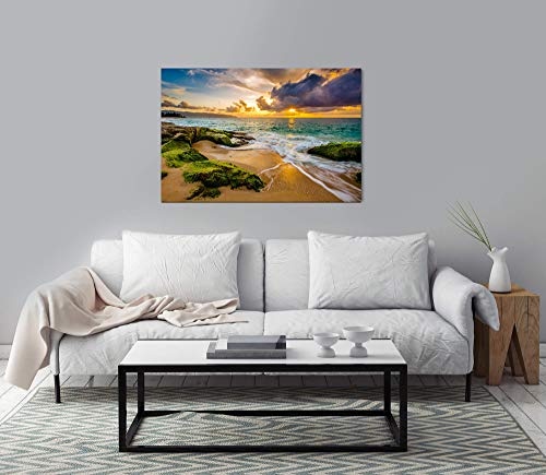 Paul Sinus Art Hawaii Küstenlandschaft 100 x 70 cm Inspirierende Fotokunst in Museums-Qualität für Ihr Zuhause als Wandbild auf Leinwand in