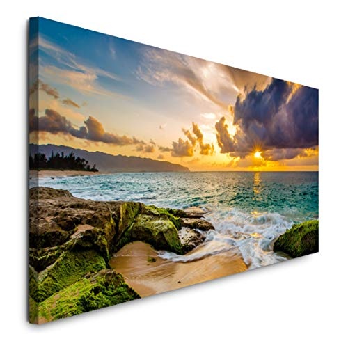 Paul Sinus Art GmbH Hawaii Küstenlandschaft 120x 50cm Panorama Leinwand Bild XXL Format Wandbilder Wohnzimmer Wohnung Deko Kunstdrucke