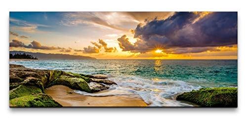 Paul Sinus Art GmbH Hawaii Küstenlandschaft 120x 50cm Panorama Leinwand Bild XXL Format Wandbilder Wohnzimmer Wohnung Deko Kunstdrucke