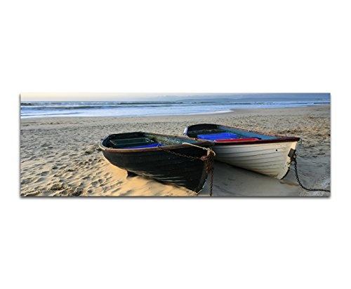Paul Sinus Art Panoramabild auf Leinwand und Keilrahmen 150x50cm Meer Strand Sand Fischerboote
