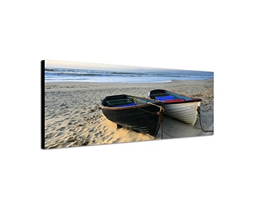 Paul Sinus Art Panoramabild auf Leinwand und Keilrahmen 150x50cm Meer Strand Sand Fischerboote