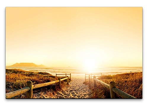 Paul Sinus Art Sonnenuntergang am Strand 40 x 60 cm Inspirierende Fotokunst in Museums-Qualität für Ihr Zuhause als Wandbild auf Leinwand in