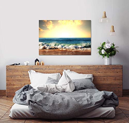 Paul Sinus Art Sonnenuntergang am Strand 150 x 100 cm Inspirierende Fotokunst in Museums-Qualität für Ihr Zuhause als Wandbild auf Leinwand in XXL Format
