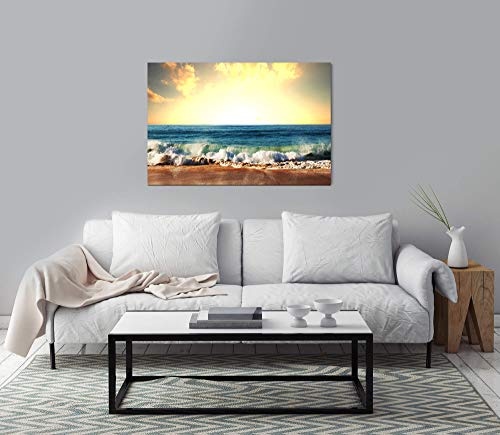 Paul Sinus Art Sonnenuntergang am Strand 150 x 100 cm Inspirierende Fotokunst in Museums-Qualität für Ihr Zuhause als Wandbild auf Leinwand in XXL Format