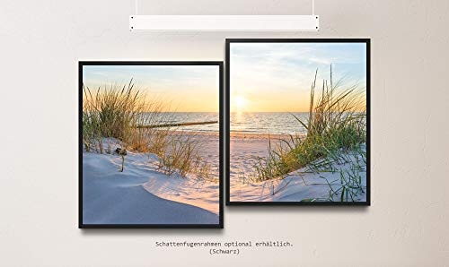 Paul Sinus Art Sonnenuntergang an der Ostsee 130 x 90 cm (2 Bilder ca. 75x65cm) Leinwandbilder fertig im Schattenfugenrahmen SCHWARZ Kunstdruck XXL modern