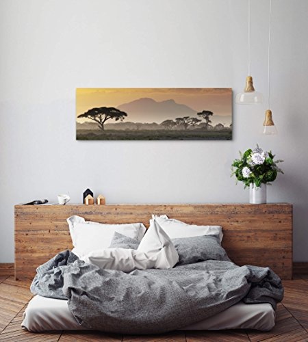 Paul Sinus Art Leinwandbilder | Bilder Leinwand 120x40cm wunderschöner Sonnenuntergang in der afrikanischen Savanne