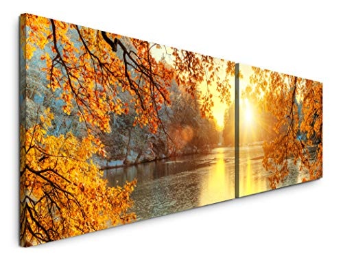 Paul Sinus Art schöne Bunte Bäume 180x50cm - 2 Wandbilder je 50x90cm - Kunstdrucke - Wandbild - Leinwandbilder fertig auf Rahmen
