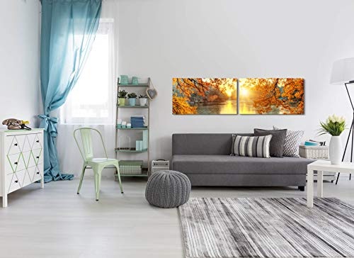 Paul Sinus Art schöne Bunte Bäume 180x50cm - 2 Wandbilder je 50x90cm - Kunstdrucke - Wandbild - Leinwandbilder fertig auf Rahmen