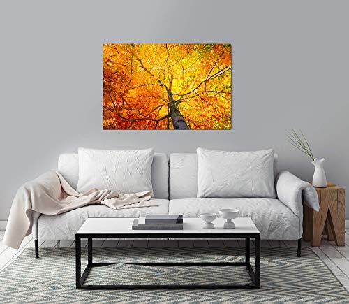Paul Sinus Art Baum mit bunten Blättern 100 x 70 cm Inspirierende Fotokunst in Museums-Qualität für Ihr Zuhause als Wandbild auf Leinwand in