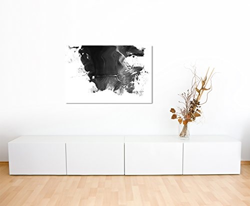 Fotoleinwand 90x60cm Abstraktes Gemälde - Schwarz auf Leinwand exklusives Wandbild moderne Fotografie für ihre Wand in vielen Größen