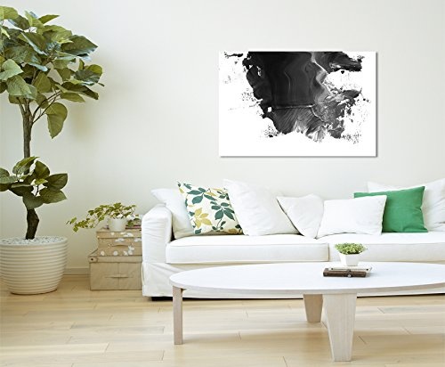 Fotoleinwand 90x60cm Abstraktes Gemälde - Schwarz auf Leinwand exklusives Wandbild moderne Fotografie für ihre Wand in vielen Größen