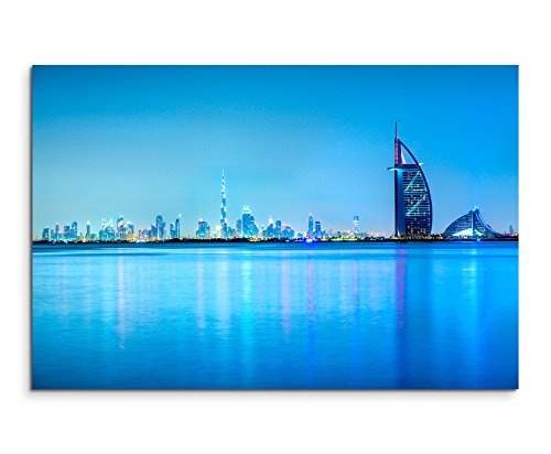 Paul Sinus Art Kunstfoto auf Leinwand 60x40cm Architekturfotografie - Dubai Skyline im Morgengrauen, UAE auf Leinwand Exklusives Wandbild Moderne Fotografie für Ihre Wand in Vielen Größen