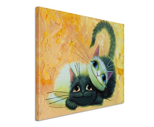 Paul Sinus Art Kunstfoto auf Leinwand 60x40cm Gemälde von Zwei Süßen Katzen auf Leinwand Exklusives Wandbild Moderne Fotografie für Ihre Wand in Vielen Größen