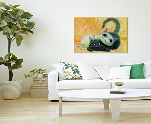 Paul Sinus Art Kunstfoto auf Leinwand 60x40cm Gemälde von Zwei Süßen Katzen auf Leinwand Exklusives Wandbild Moderne Fotografie für Ihre Wand in Vielen Größen
