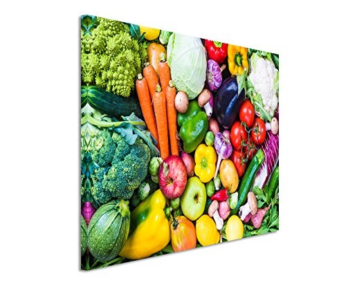 Paul Sinus Art Kunstfoto auf Leinwand 60x40cm Food-Fotografie - Buntes Gemüse auf Leinwand Exklusives Wandbild Moderne Fotografie für Ihre Wand in Vielen Größen