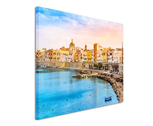 Paul Sinus Art Kunstfoto auf Leinwand 60x40cm Landschaftsfotografie - Hafen auif Sizilien, Italien auf Leinwand Exklusives Wandbild Moderne Fotografie für Ihre Wand in Vielen Größen