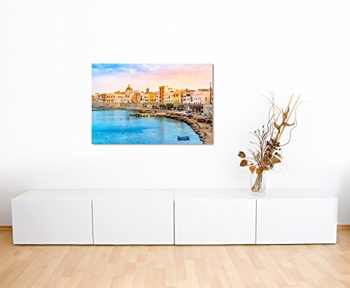 Paul Sinus Art Kunstfoto auf Leinwand 60x40cm Landschaftsfotografie - Hafen auif Sizilien, Italien auf Leinwand Exklusives Wandbild Moderne Fotografie für Ihre Wand in Vielen Größen