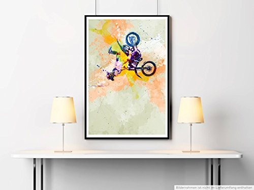 Paul Sinus Art Motorrad Xgames I 90x60cm auf Leinwand im Schattenfugenrahmen schwarz edel