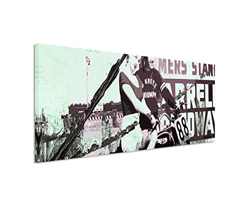 150x50cm Panoramabild abstrakt Leinwanddruck Kunstdruck Wandbild Motorrad Frau schwarz grün