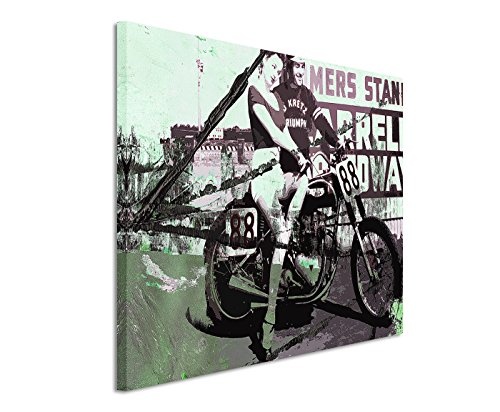 120x80cm Leinwandbild Leinwanddruck Kunstdruck Wandbild Motorrad Frau schwarz grün