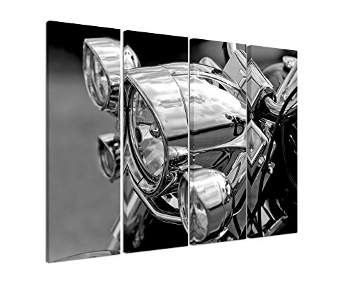 Fotoleinwand 4Teile je 90x30cm Künstlerische Fotografie - Poliertes Motorrad Frontlicht