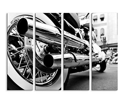 Fotoleinwand 4Teile je 90x30cm Künstlerische Fotografie - Motorrad mit glänzendem Motor