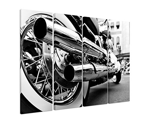 Fotoleinwand 4Teile je 90x30cm Künstlerische Fotografie - Motorrad mit glänzendem Motor