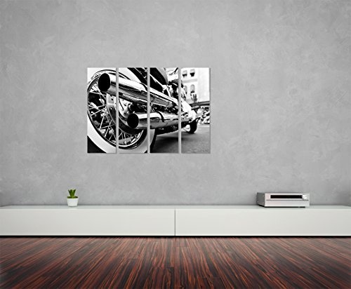 Fotoleinwand 4Teile je 90x30cm Künstlerische Fotografie - Motorrad mit glänzendem Motor