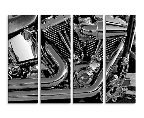 Fotoleinwand 4Teile je 90x30cm Künstlerische Fotografie - Motor eines Motorrads im Detail