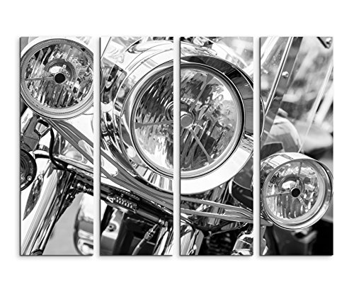 Fotoleinwand 4Teile je 90x30cm Künstlerische Fotografie - Motorrad Lichter schwarz weiß