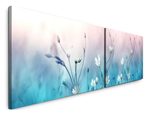 Paul Sinus Art kleine Blumen 180x50cm - 2 Wandbilder je 50x90cm - Kunstdrucke - Wandbild - Leinwandbilder fertig auf Rahmen