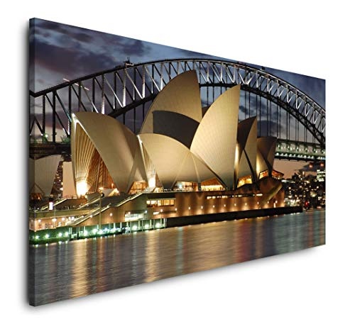 Paul Sinus Art Oper in Sydney bei Nacht 120x 60cm Panorama Leinwand Bild XXL Format Wandbilder Wohnzimmer Wohnung Deko Kunstdrucke