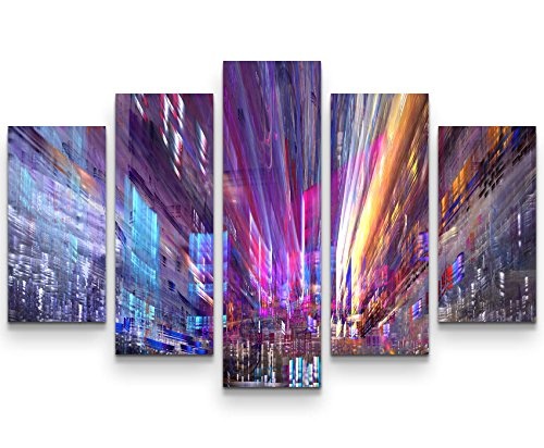 Paul Sinus Art Leinwandbilder | Bilder Leinwand 160x100cm Stadt in der Nacht - Abstrakt