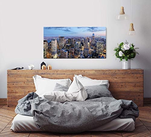 Paul Sinus Art New York in der Nacht 120x 60cm Panorama Leinwand Bild XXL Format Wandbilder Wohnzimmer Wohnung Deko Kunstdrucke