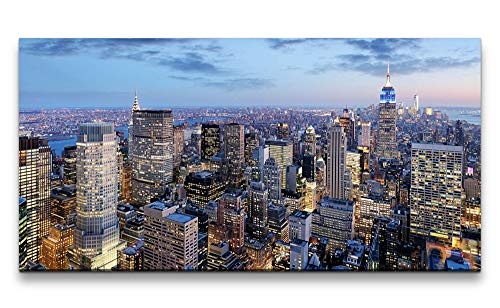 Paul Sinus Art New York in der Nacht 120x 60cm Panorama Leinwand Bild XXL Format Wandbilder Wohnzimmer Wohnung Deko Kunstdrucke