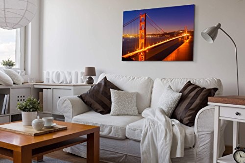 Paul Sinus Art Leinwandbilder | Bilder Leinwand 120x80cm Golden Gate Bridge Bei Nacht